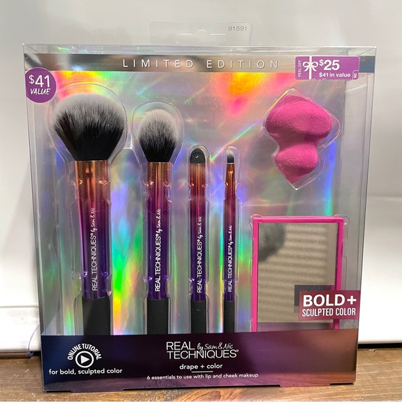Limited Edition 6 Piece Brush Set By Sam & Nic New in Box 4 Brush Sponge Mirror - Picture 13 of 13